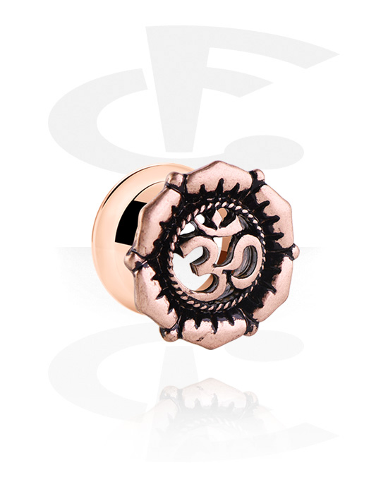 Tunnlar & Pluggar, Double flared tunnel (surgical steel, rose gold) med Om sign, Roséförgyllt kirurgiskt stål 316L