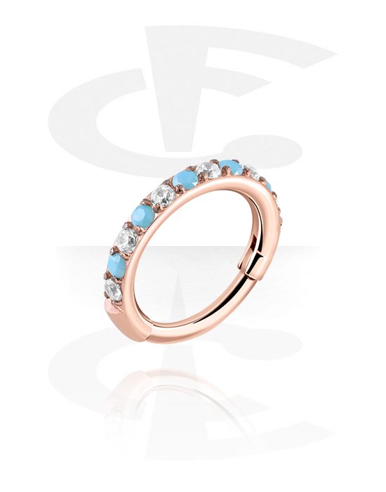 Piercing Rings, Piercing clicker (surgical steel, rose gold, shiny finish) with crystal stones, Rose Gold Plated Surgical Steel 316L