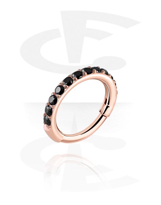 Piercing Rings, Piercing clicker (surgical steel, rose gold, shiny finish) with crystal stones, Rose Gold Plated Surgical Steel 316L