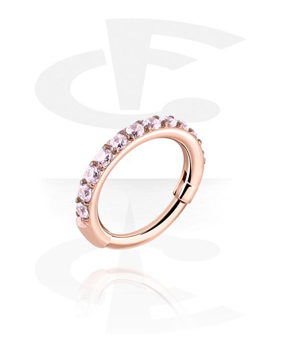 Piercing Rings, Piercing clicker (surgical steel, rose gold, shiny finish) with crystal stones, Rose Gold Plated Surgical Steel 316L