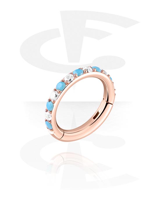 Piercing Ringe, Piercing-Klicker (Chirurgenstahl, rosegold, glänzend) mit Kristallsteinchen, Rosé-Vergoldeter Chirurgenstahl 316L