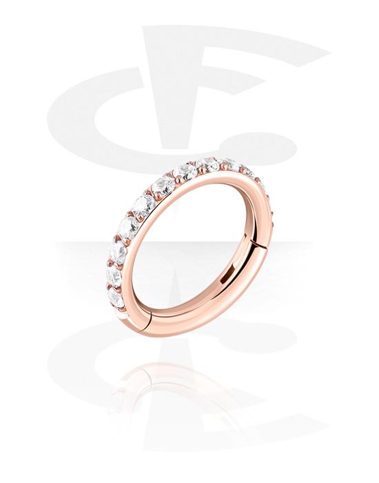 Piercing Rings, Piercing clicker (surgical steel, rose gold, shiny finish) with crystal stones, Rose Gold Plated Surgical Steel 316L