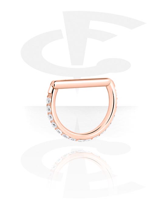 Piercing ad anello, multi-purpose clicker (acciaio chirurgico, oro rosa, finitura lucida) con cristallini, Acciaio chirurgico 316L placcato in oro rosa