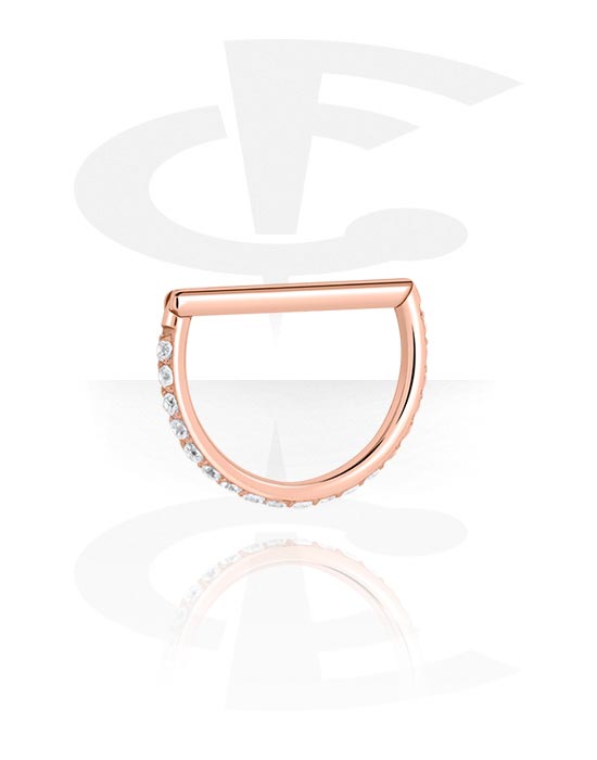 Anéis piercing, Piercing clicker (aço cirúrgico, ouro rosé, brilhante) com pedras de cristal, Aço cirúrgico 316L banhado a ouro rosé