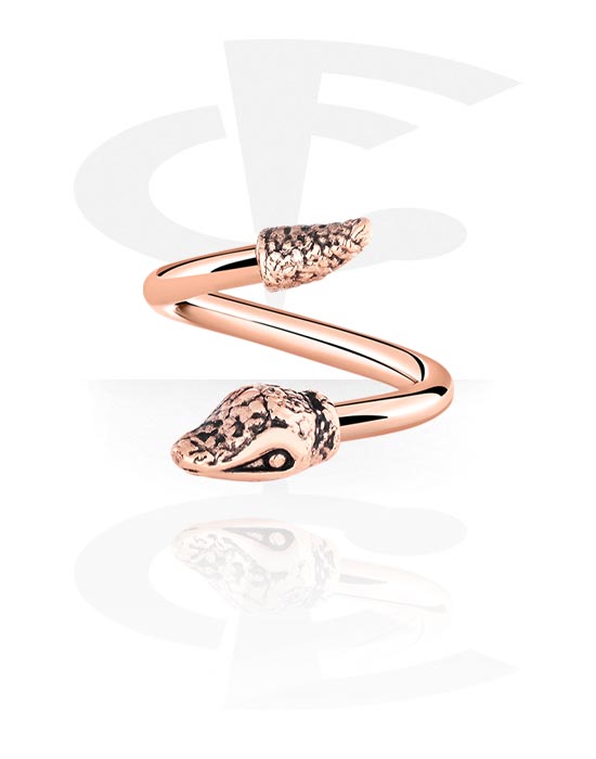 Spirals, Spiral with snake design, Rose Gold Plated Surgical Steel 316L ,  Rose Gold Plated Brass