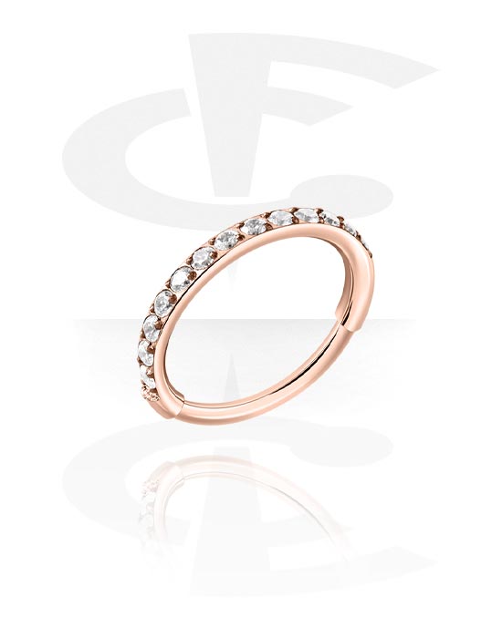 Piercing Ringe, Piercing-clicker (titan, rosenguld, blank finish) med krystaller, Titanium