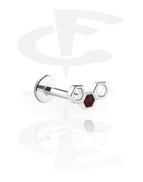 Labretter, Labret (surgical steel, silver, shiny finish) med krystallsteiner, Kirurgisk stål 316L, Belagt messing