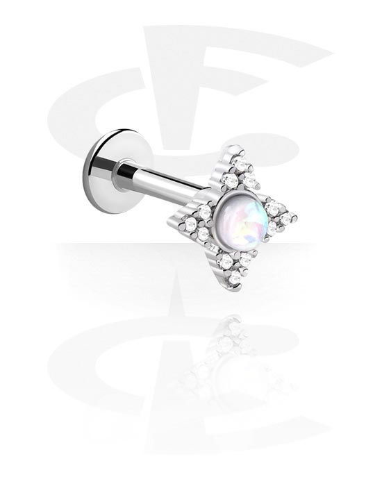 Labrets, Labret (acier chirurgical, argent, finition brillante) avec pierres en cristal, Acier chirurgical 316L, Laiton plaqué