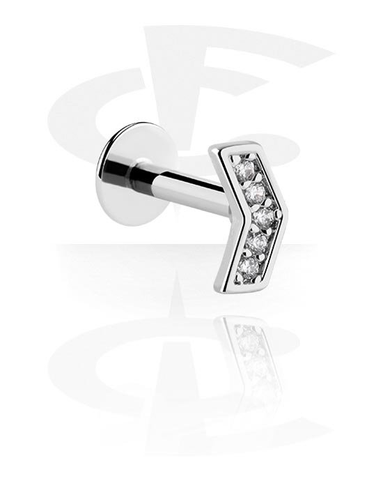 Labreti, Labret (surgical steel, silver, shiny finish) s kristalnim kamenjem, Kirurški čelik 316L, Obloženi mesing