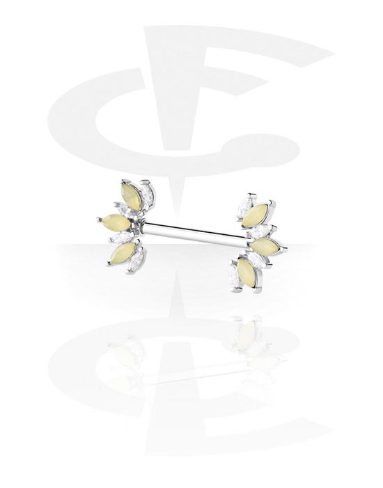 Piercing al capezzolo, Barbell per capezzolo con cristallini, Acciaio chirurgico 316L, Ottone placcato