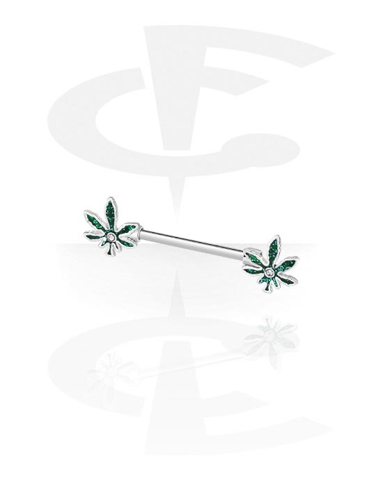 Brustwarzenpiercings, Brustwarzen-Barbell mit Cannabis-Blatt, Chirurgenstahl 316L ,  Plattiertes Messing