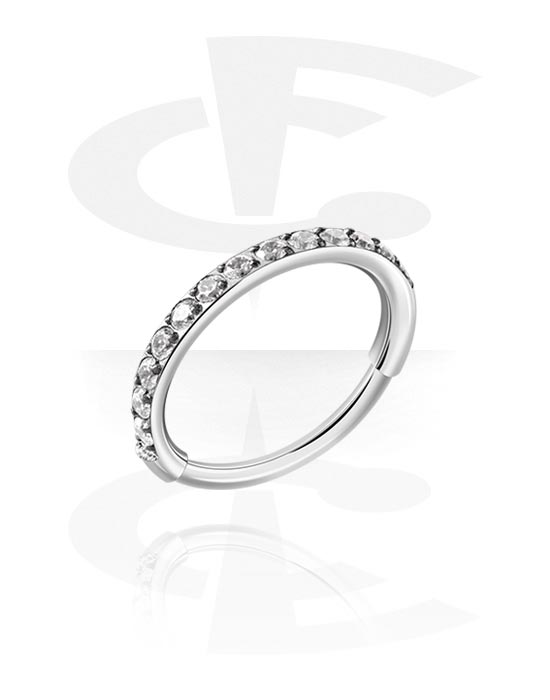 Piercing Rings, Piercing clicker (titanium, silver, shiny finish) with crystal stones, Titanium