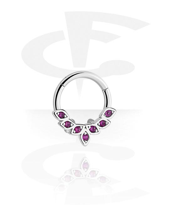 Piercing Rings, Piercing clicker (titanium, silver, shiny finish) with crystal stones, Titanium