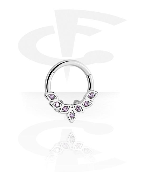 Piercing Rings, Piercing clicker (titanium, silver, shiny finish) with crystal stones, Titanium