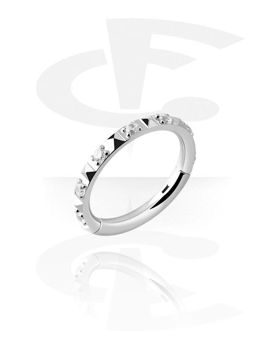 Piercing Rings, Piercing clicker (titanium, silver, shiny finish) with crystal stones, Titanium