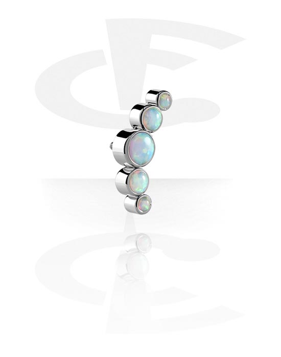 Balls, Pins & More, Attachment for internally threaded pins (titanium, silver, shiny finish) with synthetic opal, Titanium