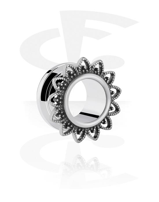 Tunnel & Plugs, Tunnel mit Gewinde (Chirurgenstahl, silber, glänzend) mit Blumen-Design, Chirurgenstahl 316L