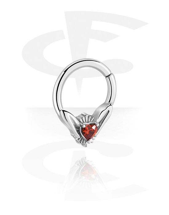 Piercingové kroužky, Spojitý kroužek (chirurgická ocel, stříbrná, lesklý povrch) s krystalovým srdcem, Chirurgická ocel 316L