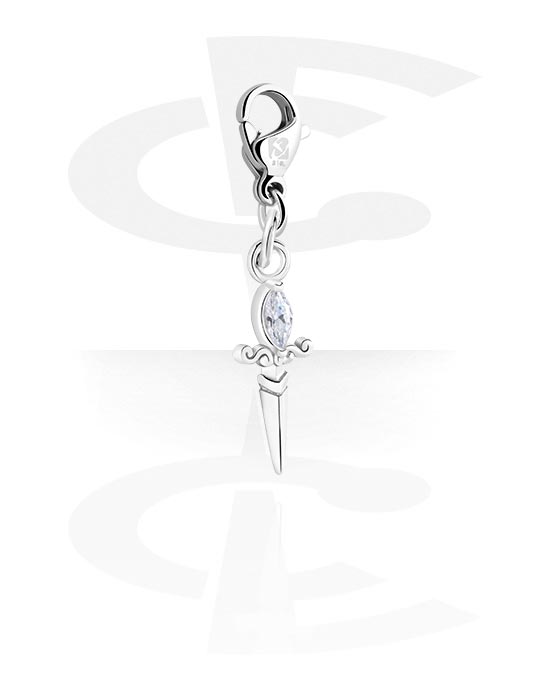 Porte-charms, Pendentif pour bracelets à pendentifs avec motif épée et pierre en cristal, Acier chirurgical 316L