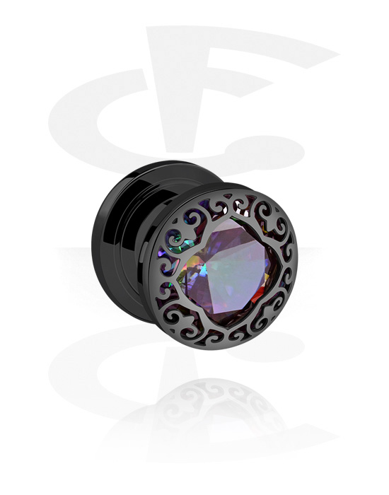 Túneis & Plugs, Túnel com rosca (aço, preto, superfície brilhante), Aço inoxidável 316L