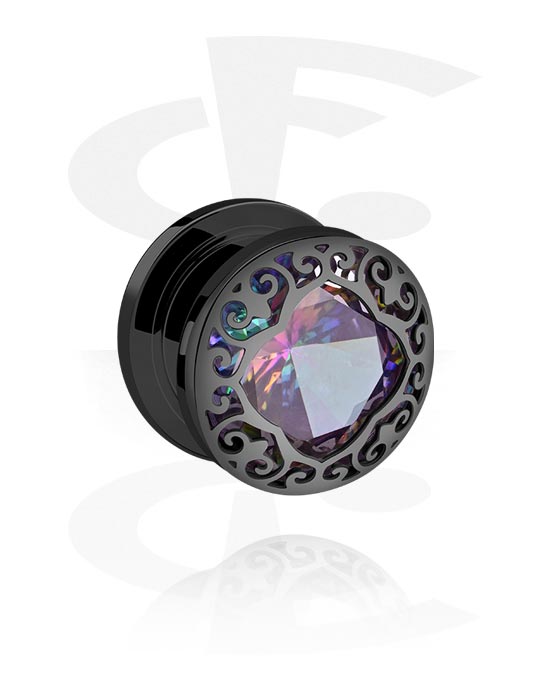 Tunnels & Plugs, Screw-on tunnel (steel, black, shiny surface), Stainless Steel 316L