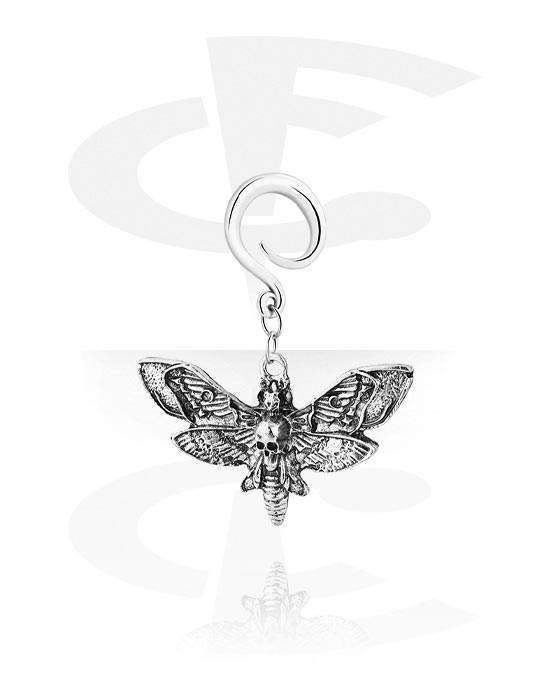 Ear weights & Hangers, Ear weight (stainless steel, silver, shiny finish) with butterfly charm, Stainless Steel 316L