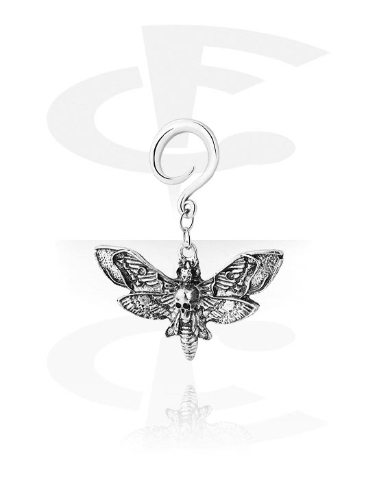 Ear weights & Hangers, Ear weight (stainless steel, silver, shiny finish) with butterfly charm, Stainless Steel 316L