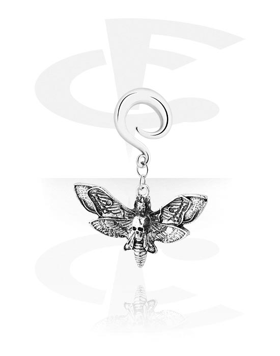 Ear weights & Hangers, Ear weight (stainless steel, silver, shiny finish) with butterfly charm, Stainless Steel 316L