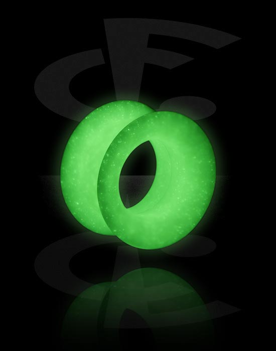 Tunnelit & plugit, "Glow in the dark" double flared tunnel (silicone, various colours), Silikoni