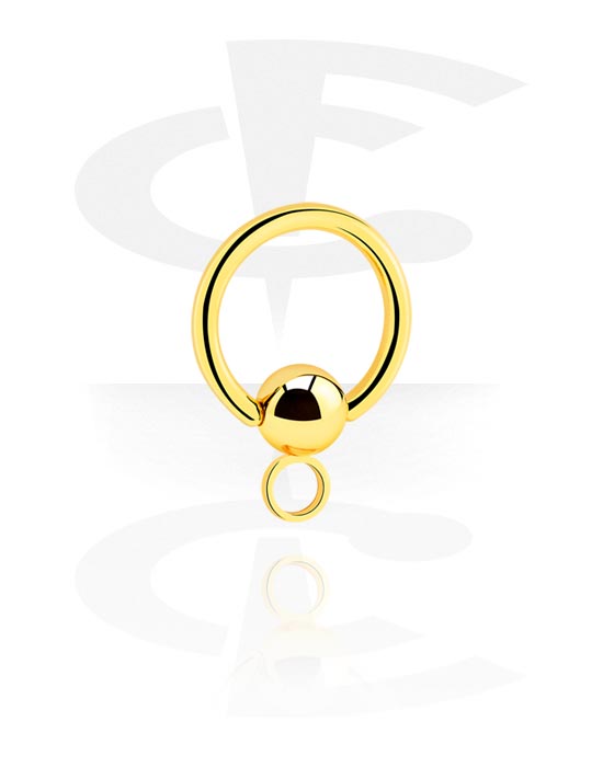 Bolas, barras & mais, Ball closure ring (aço cirúrgico, ouro, brilhante) com aro para acessórios, Aço cirúrgico 316L banhado a ouro