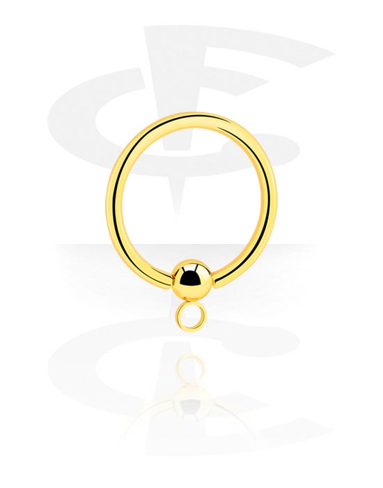 Palline, barrette e altro, Ball closure ring (acciaio chirurgico, oro, finitura lucida) con anellino per accessori, Acciaio chirurgico 316L con placcatura in oro