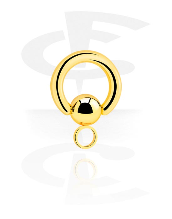 Kugeln, Stäbe & mehr, Ball Closure Ring (Chirurgenstahl, gold, glänzend) mit Ring für Anhänger, Vergoldeter Chirurgenstahl 316L