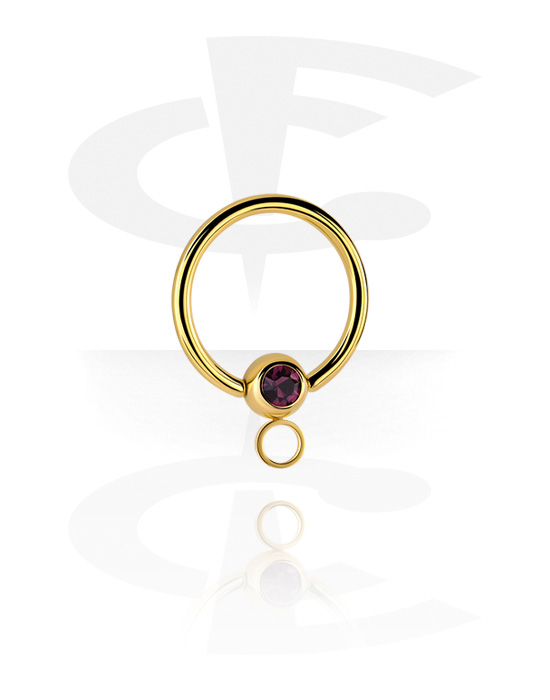 Kulor, stavar & mer, Ball closure ring (surgical steel, gold, shiny finish) med kristallsten och hoop for attachments, Förgyllt kirurgiskt stål 316L