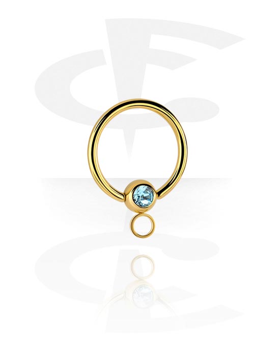 Bolas, barras & más, Ball Closure ring (acero quirúrgico, chapado en oro, acabado brillante) con piedra brillante y argolla para accesorios, Acero quirúrgico 316L chapado en oro