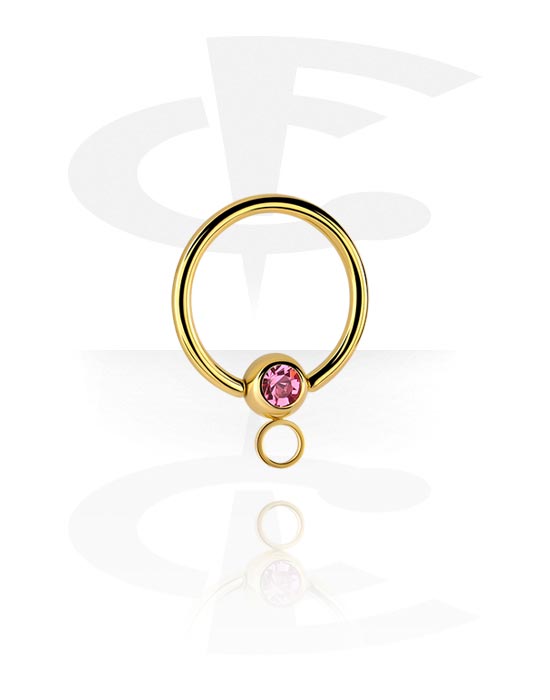 Palline, barrette e altro, Ball closure ring (acciaio chirurgico, oro, finitura lucida) con brillantino e anellino per accessori, Acciaio chirurgico 316L con placcatura in oro