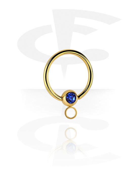 Palline, barrette e altro, Ball closure ring (acciaio chirurgico, oro, finitura lucida) con brillantino e anellino per accessori, Acciaio chirurgico 316L con placcatura in oro