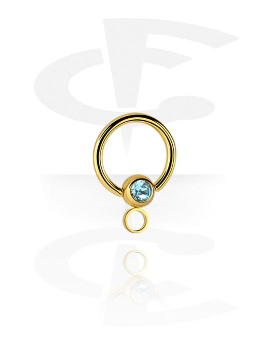 Golyók, tűk és egyebek, Ball closure ring (surgical steel, gold, shiny finish) val vel Kristálykő és hoop for attachments, Aranyozott sebészeti acél, 316L