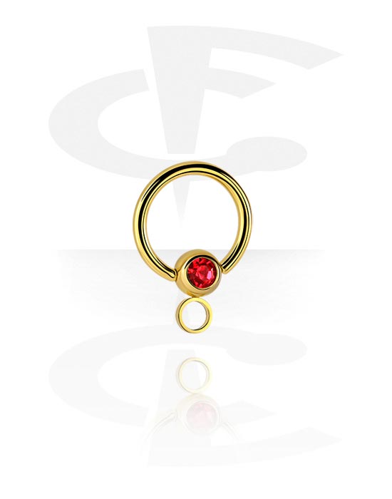 Kugeln, Stäbe & mehr, Ball Closure Ring (Chirurgenstahl, gold, glänzend) mit Kristallstein und Ring für Anhänger, Vergoldeter Chirurgenstahl 316L