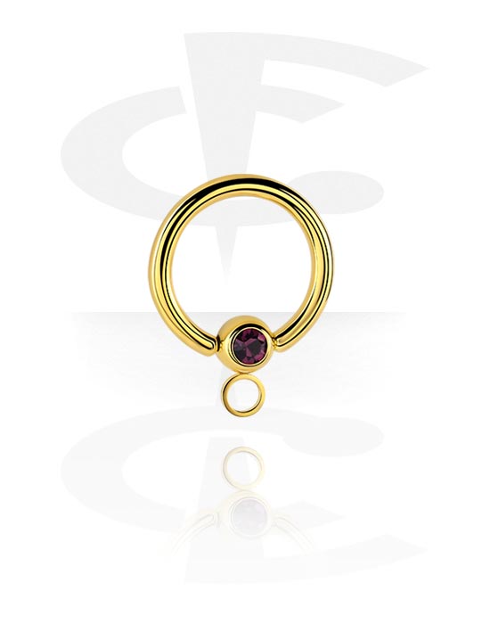 Palline, barrette e altro, Ball closure ring (acciaio chirurgico, oro, finitura lucida) con brillantino e anellino per accessori, Acciaio chirurgico 316L con placcatura in oro