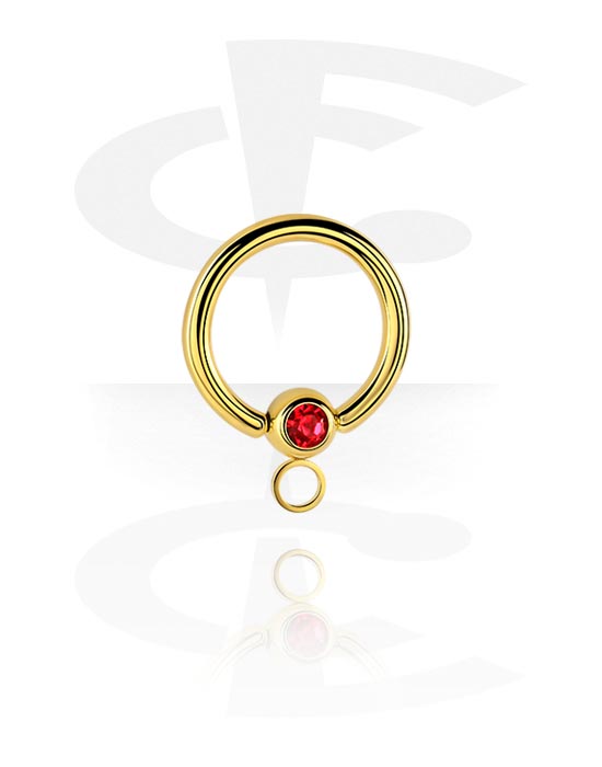 Palline, barrette e altro, Ball closure ring (acciaio chirurgico, oro, finitura lucida) con brillantino e anellino per accessori, Acciaio chirurgico 316L con placcatura in oro