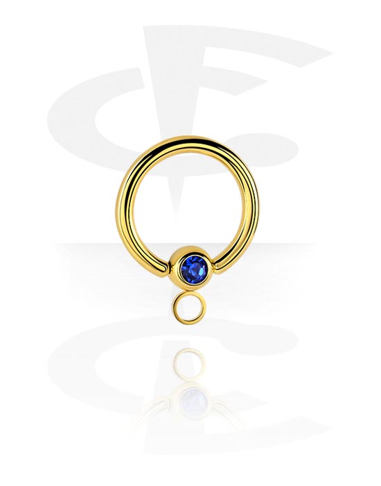 Palline, barrette e altro, Ball closure ring (acciaio chirurgico, oro, finitura lucida) con brillantino e anellino per accessori, Acciaio chirurgico 316L con placcatura in oro