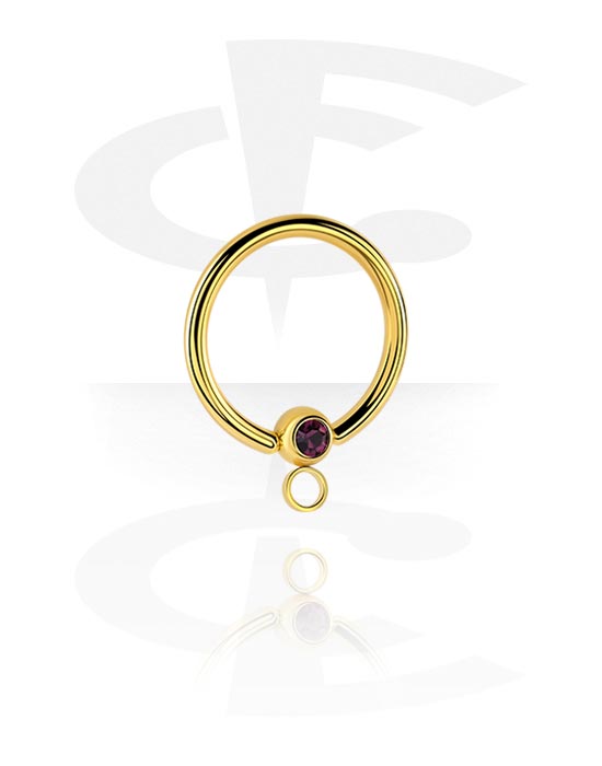 Bolas, barras & más, Ball Closure ring (acero quirúrgico, chapado en oro, acabado brillante) con piedra brillante y argolla para accesorios, Acero quirúrgico 316L chapado en oro