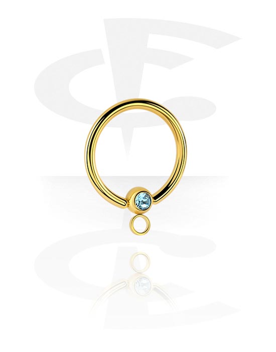 Balletjes, staafjes & meer, Ball closure ring (chirurgisch staal, goud, glanzende afwerking) met kristalsteentje en ring voor opzetstukken, Verguld chirurgisch staal 316L