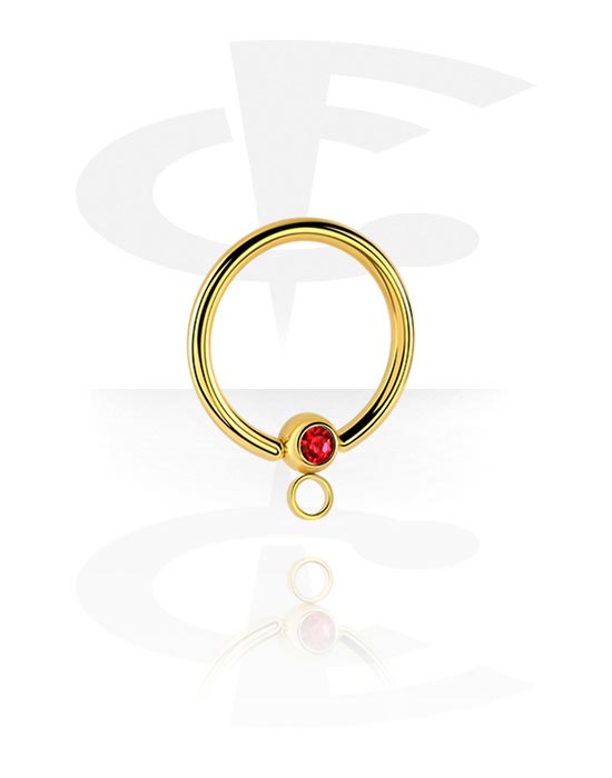 Palline, barrette e altro, Ball closure ring (acciaio chirurgico, oro, finitura lucida) con brillantino e anellino per accessori, Acciaio chirurgico 316L con placcatura in oro