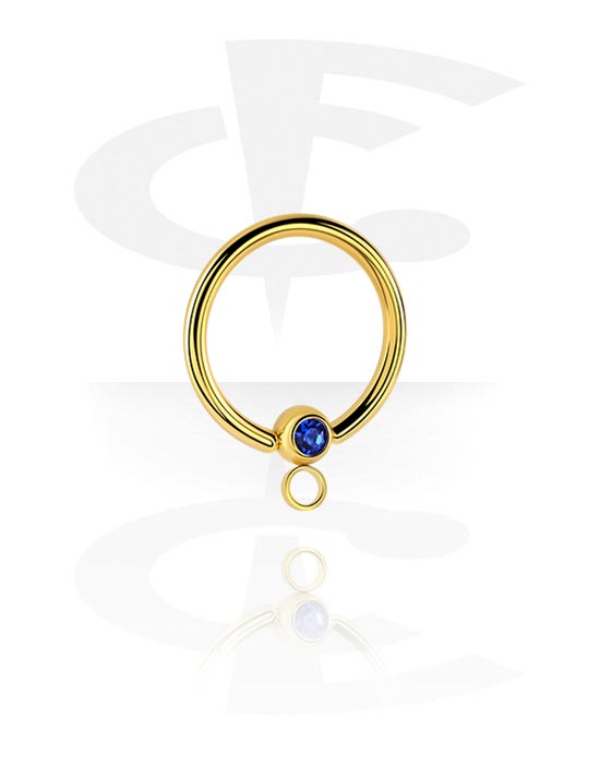 Kulor, stavar & mer, Ball closure ring (surgical steel, gold, shiny finish) med kristallsten och hoop for attachments, Förgyllt kirurgiskt stål 316L