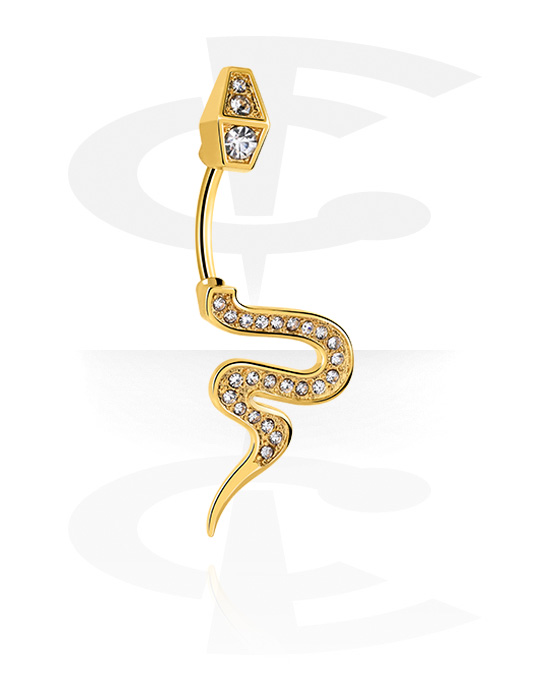 Bananas, Piercing para o umbigo (aço cirúrgico, ouro, acabamento brilhante) com design serpente e pedras de cristal, Aço cirúrgico 316L banhado a ouro