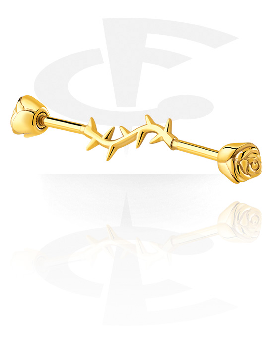 Barbell, Industrial barbell con design rosa, Acciaio chirurgico 316L con placcatura in oro