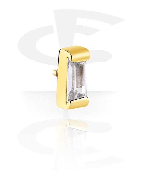 Kuličky, kolíčky a další, Attachment for internally threaded pins (surgical steel, gold, shiny finish) s krystalovým kamínkem, Pozlacená chirurgická ocel 316L