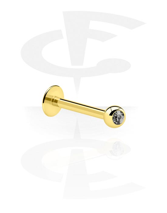 Labrets, labret (aço cirúrgico, ouro, acabamento brilhante) com cristal, Aço cirúrgico 316L banhado a ouro