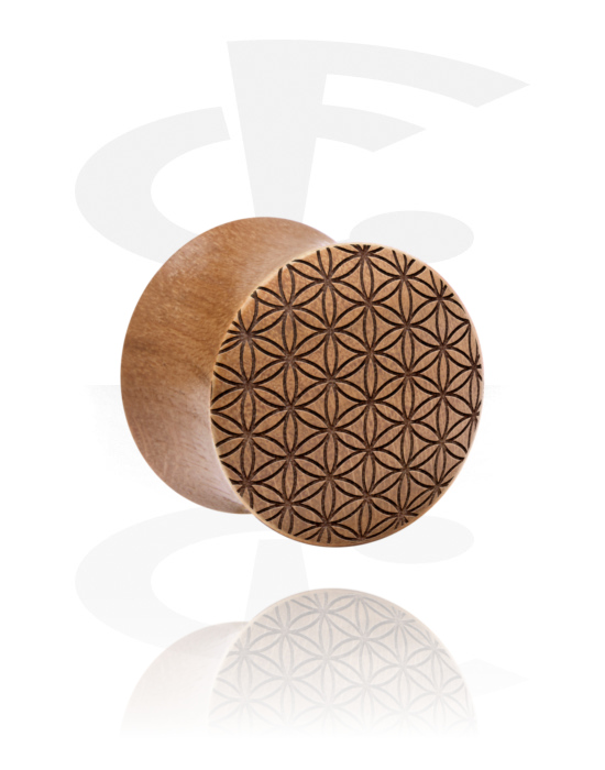 Túneles & plugs, Plug double flared (madera) con grabado láser "Mandala", Madera de cerezo